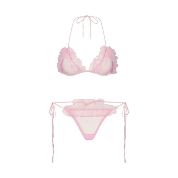 BRODERAD TYLLKNYTNINGS-BRALETTE OCH THONG-SET