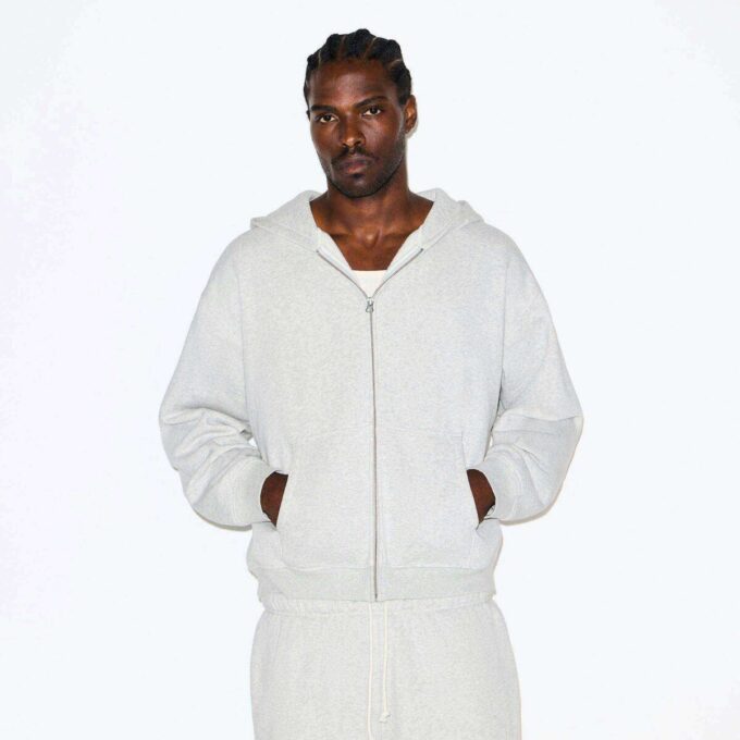 FLEECE LOUNGE HERR AVSLAPPEN HOODIE MED DRAGKEDJA