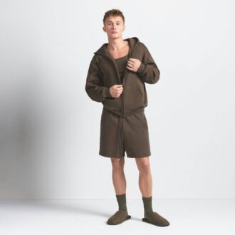 FLEECE LOUNGE HERR AVSLAPPEN HOODIE MED DRAGKEDJA