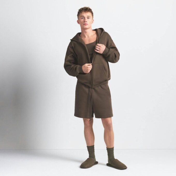 FLEECE LOUNGE HERR AVSLAPPEN HOODIE MED DRAGKEDJA