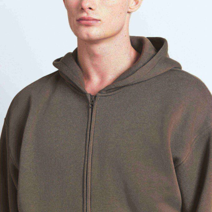 FLEECE LOUNGE HERR AVSLAPPEN HOODIE MED DRAGKEDJA
