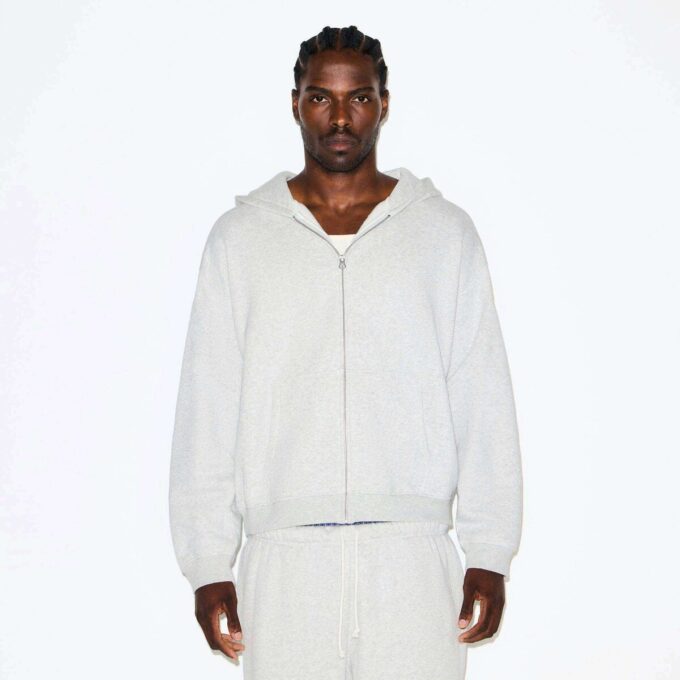 FLEECE LOUNGE HERR AVSLAPPEN HOODIE MED DRAGKEDJA