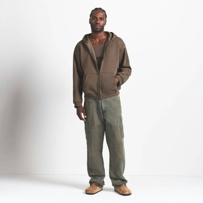 FLEECE LOUNGE HERR AVSLAPPEN HOODIE MED DRAGKEDJA