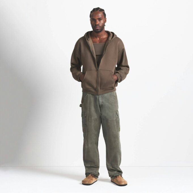 FLEECE LOUNGE HERR AVSLAPPEN HOODIE MED DRAGKEDJA