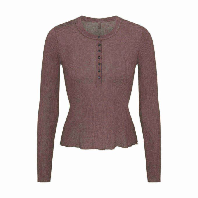 LÅNGÄRMAD HENLEY-TRÖJA MED SKINN LÅNGÄRMAD HENLEY-TRÖJA MED SKINN