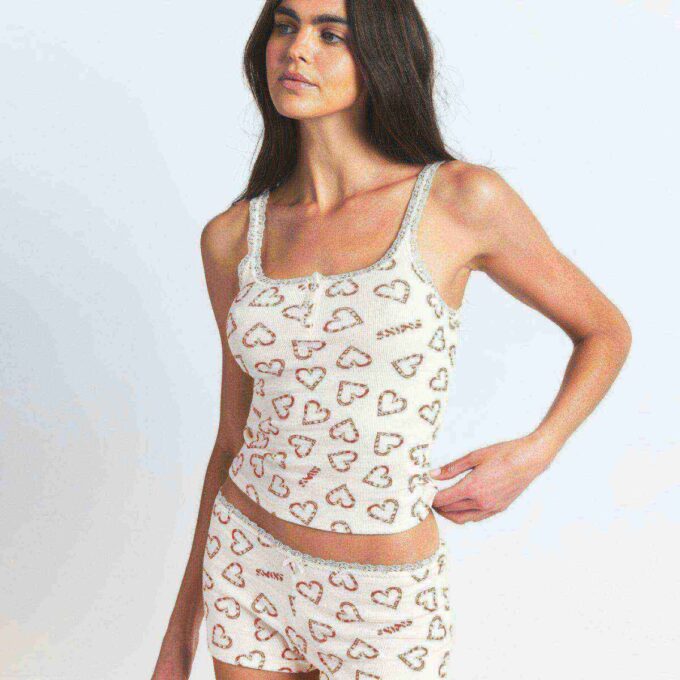 SET MED RIBBAT BOMULLSTRYCK OCH SHORT
