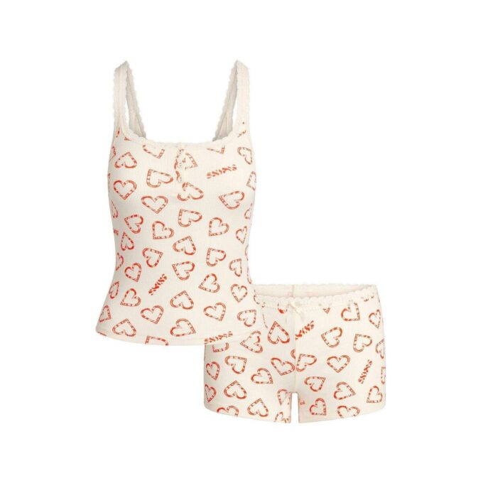 SET MED RIBBAT BOMULLSTRYCK OCH SHORT