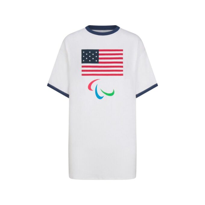 SKIMS FÖR USA:S BOMULLSRIBBADE PARALYMPISKA T-SHIRT MINIKLÄNNING