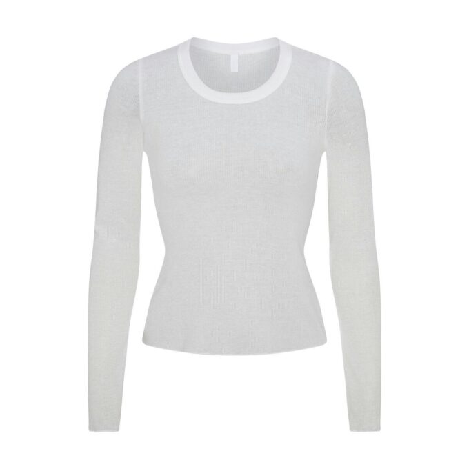 SKINLIG RIBBADD LÅNGÄRMAD TOPP MED RUND HALS SKINLIG RIBBADD LÅNGÄRMAD TOPP MED RUND HALS