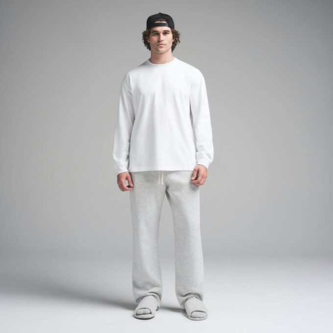 Tung bomull herr-t-shirt med avslappnad långärmad passform